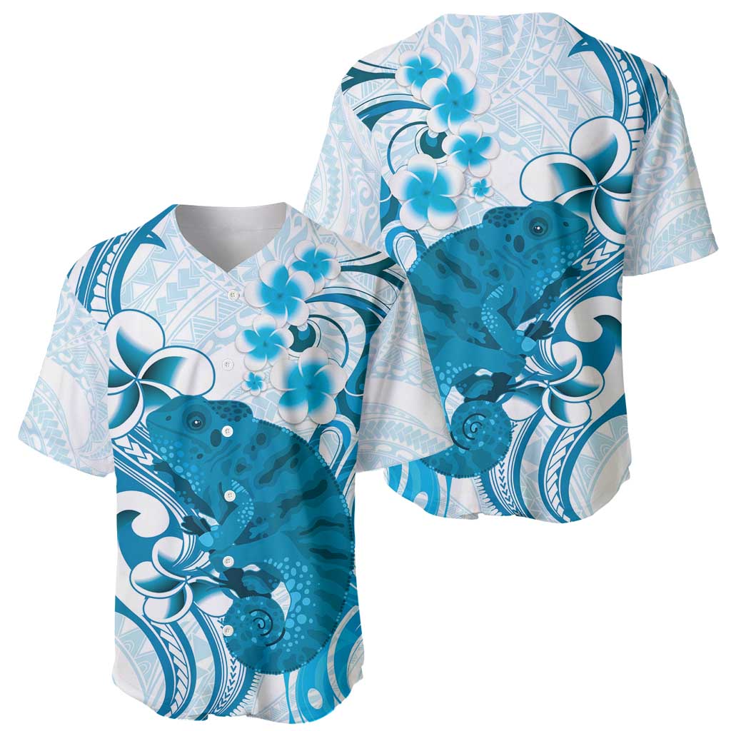 Cyan And White Hawaii Chameleon Baseball Jersey Plumeria Polynesian Tribal Art LT14 - Polynesian Pride