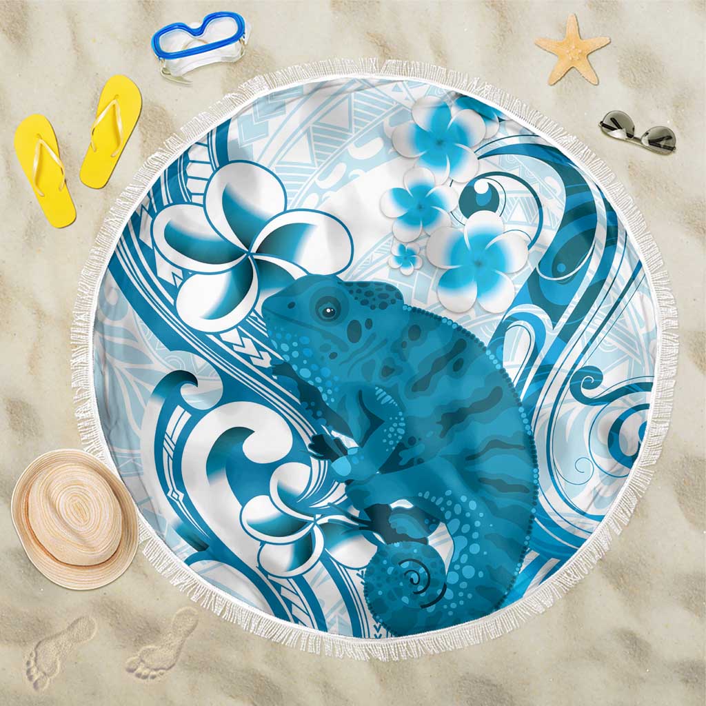 Cyan And White Hawaii Chameleon Beach Blanket Plumeria Polynesian Tribal Art LT14 One Size 150cm Cyan - Polynesian Pride