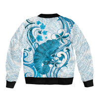 Cyan And White Hawaii Chameleon Bomber Jacket Plumeria Polynesian Tribal Art