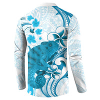 Cyan And White Hawaii Chameleon Button Sweatshirt Plumeria Polynesian Tribal Art LT14 - Polynesian Pride