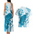 Cyan And White Hawaii Chameleon Couples Matching Tank Maxi Dress and Hawaiian Shirt Plumeria Polynesian Tribal Art