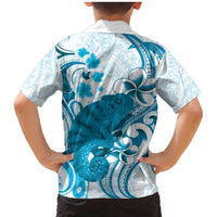 Cyan And White Hawaii Chameleon Family Matching Mermaid Dress and Hawaiian Shirt Plumeria Polynesian Tribal Art