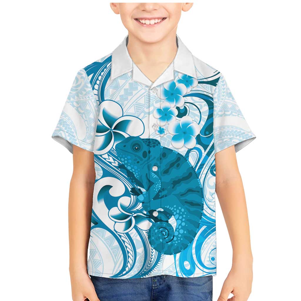 Cyan And White Hawaii Chameleon Family Matching Mermaid Dress and Hawaiian Shirt Plumeria Polynesian Tribal Art