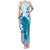Cyan And White Hawaii Chameleon Family Matching Tank Maxi Dress and Hawaiian Shirt Plumeria Polynesian Tribal Art