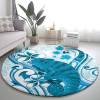 Cyan And White Hawaii Chameleon Round Carpet Plumeria Polynesian Tribal Art LT14 - Polynesian Pride