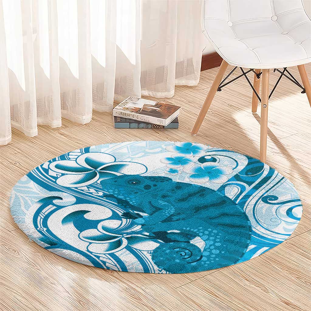 Cyan And White Hawaii Chameleon Round Carpet Plumeria Polynesian Tribal Art LT14 - Polynesian Pride