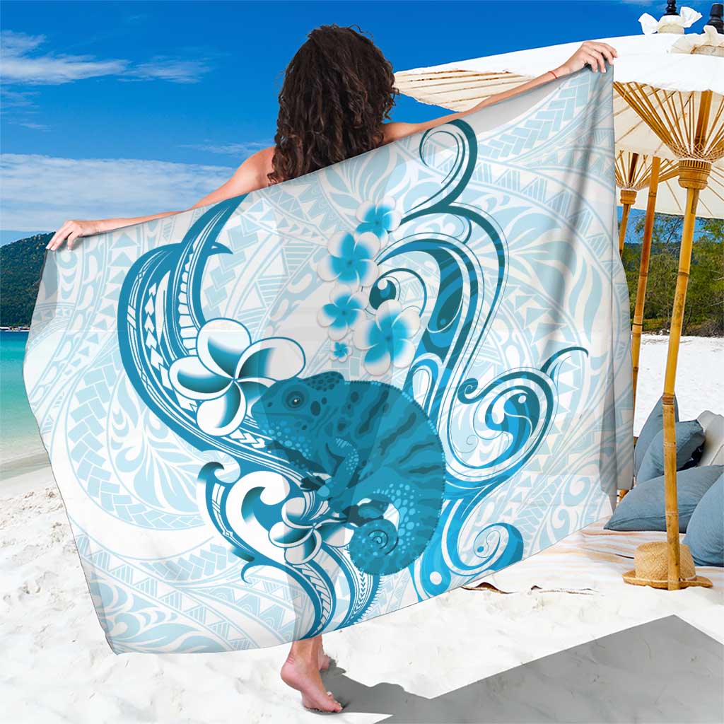 Cyan And White Hawaii Chameleon Sarong Plumeria Polynesian Tribal Art LT14 One Size 44 x 66 inches Cyan - Polynesian Pride