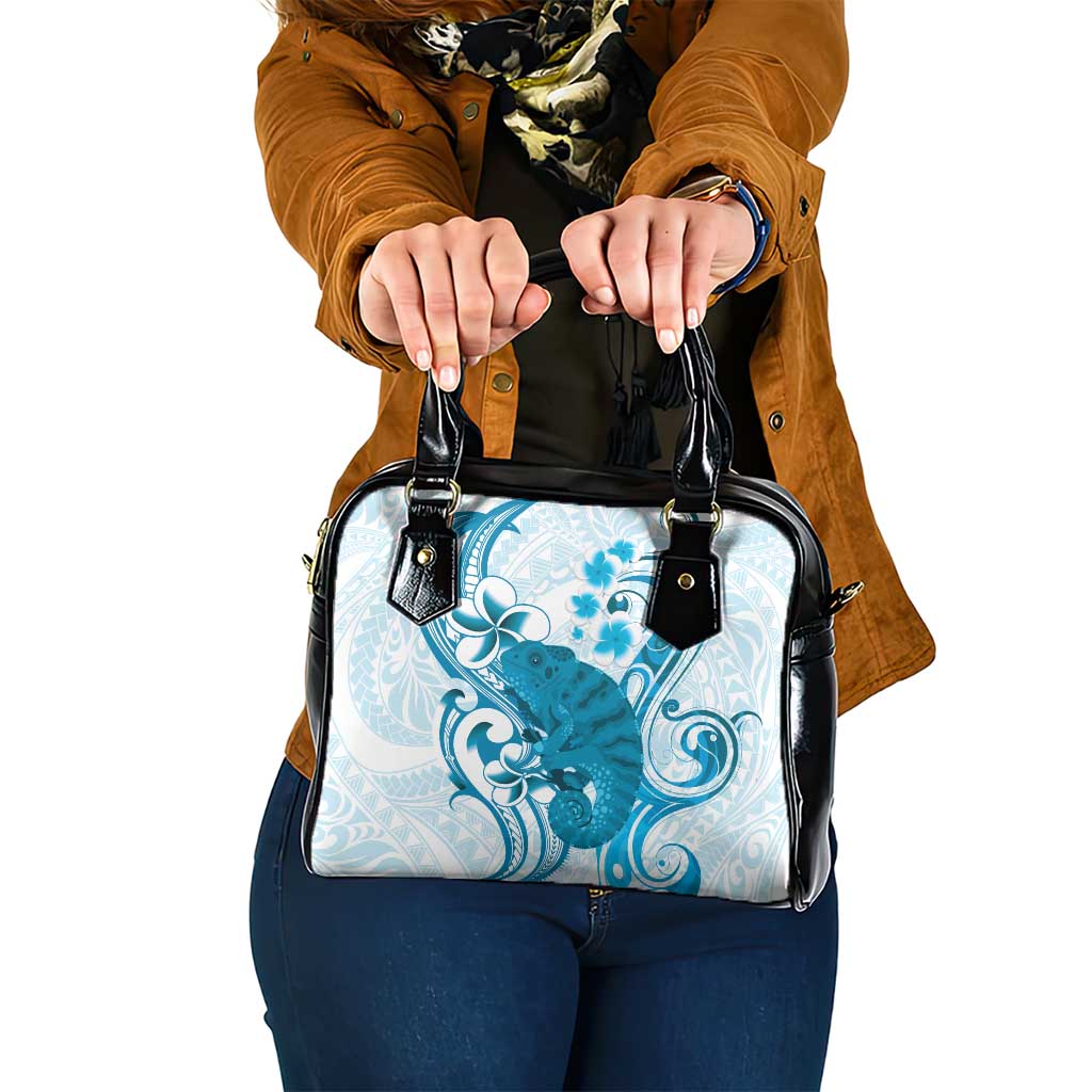 Cyan And White Hawaii Chameleon Shoulder Handbag Plumeria Polynesian Tribal Art LT14 One Size Cyan - Polynesian Pride