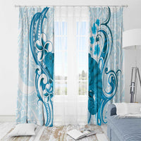 Cyan And White Hawaii Chameleon Window Curtain Plumeria Polynesian Tribal Art