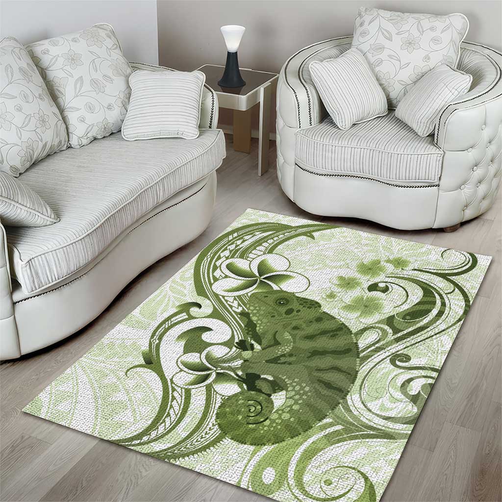 Green And White Hawaii Chameleon Area Rug Plumeria Polynesian Tribal Art