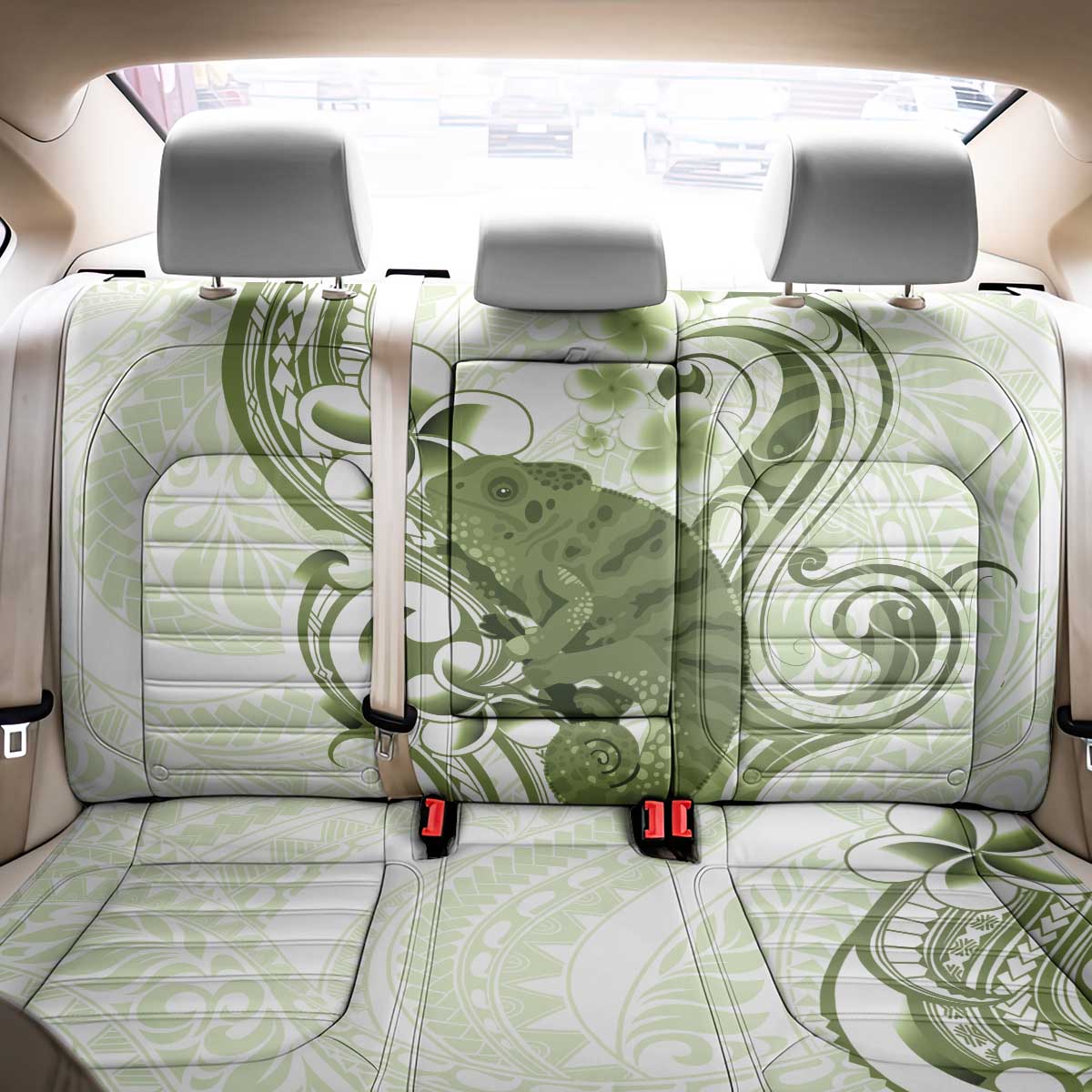 Green And White Hawaii Chameleon Back Car Seat Cover Plumeria Polynesian Tribal Art