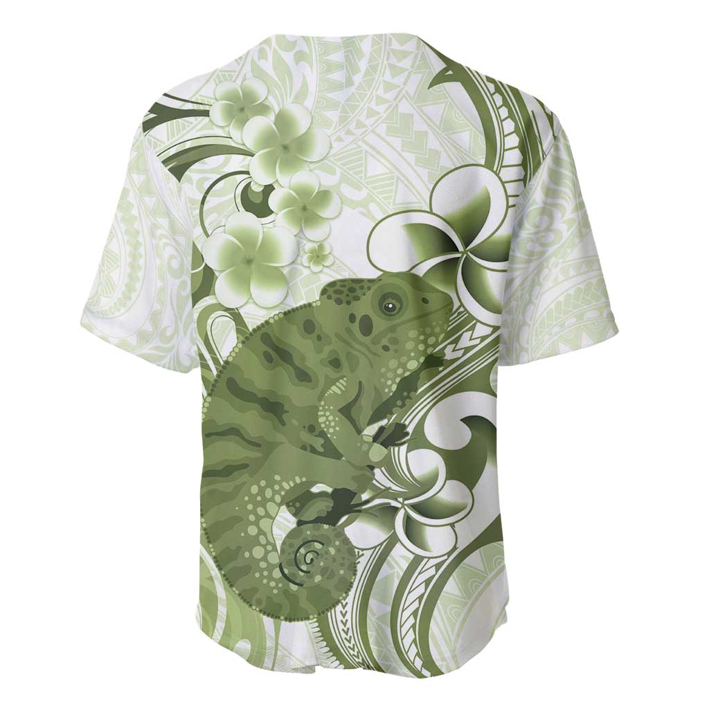 Green And White Hawaii Chameleon Baseball Jersey Plumeria Polynesian Tribal Art LT14 - Polynesian Pride