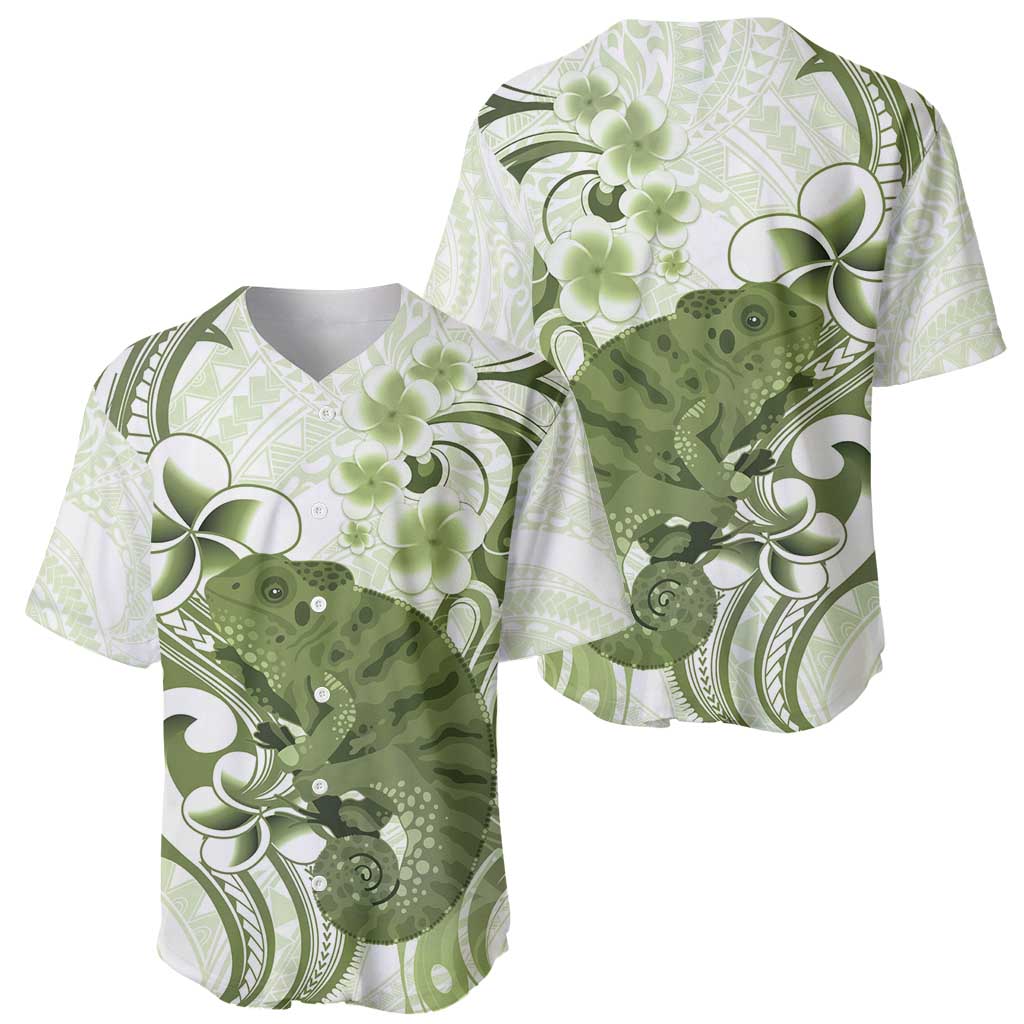 Green And White Hawaii Chameleon Baseball Jersey Plumeria Polynesian Tribal Art LT14 - Polynesian Pride