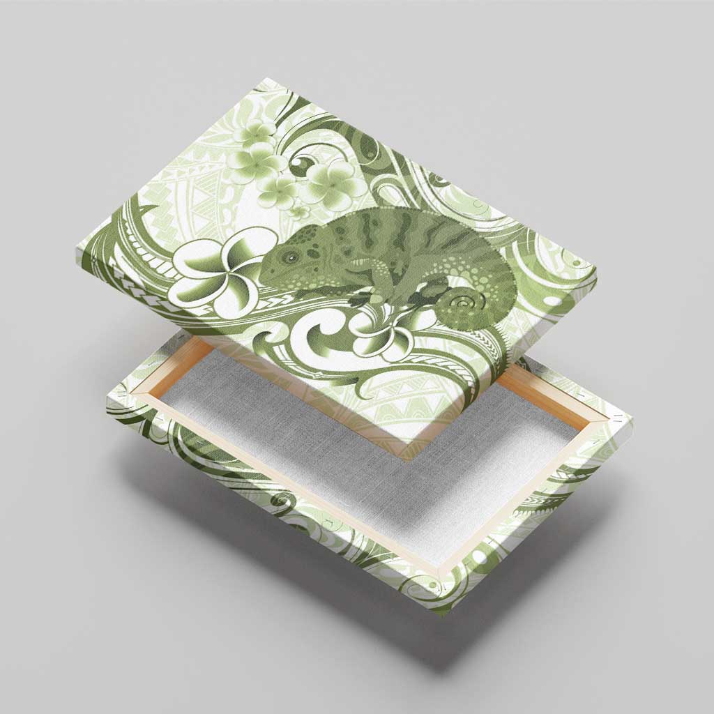 Green And White Hawaii Chameleon Canvas Wall Art Plumeria Polynesian Tribal Art