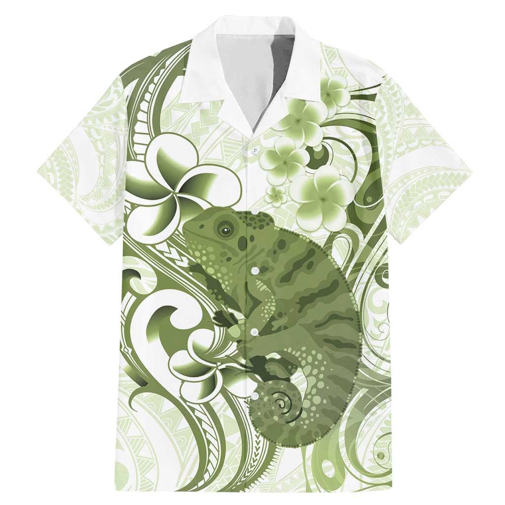 Green And White Hawaii Chameleon Family Matching Mermaid Dress and Hawaiian Shirt Plumeria Polynesian Tribal Art