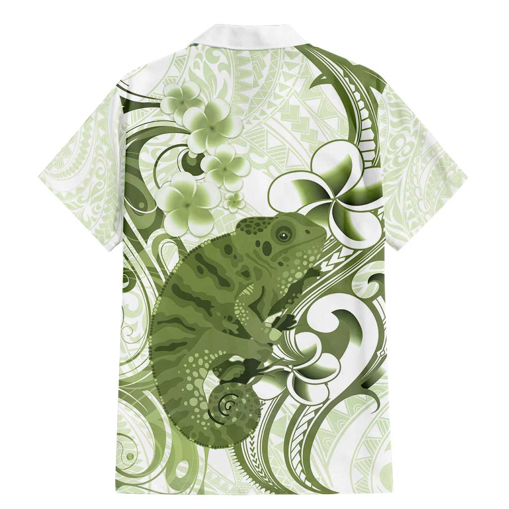 Green And White Hawaii Chameleon Family Matching Mermaid Dress and Hawaiian Shirt Plumeria Polynesian Tribal Art