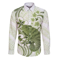 Green And White Hawaii Chameleon Family Matching Mermaid Dress and Hawaiian Shirt Plumeria Polynesian Tribal Art