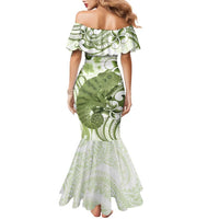 Green And White Hawaii Chameleon Family Matching Mermaid Dress and Hawaiian Shirt Plumeria Polynesian Tribal Art