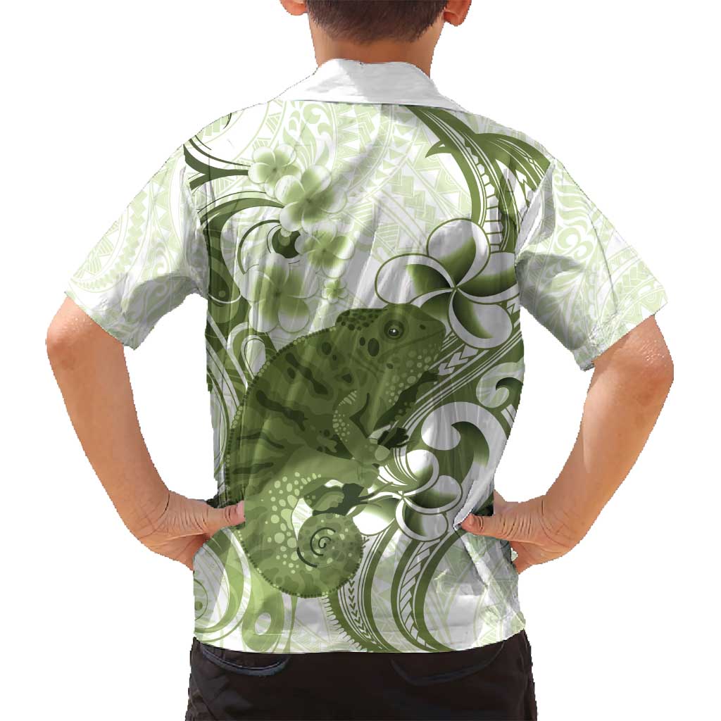 Green And White Hawaii Chameleon Family Matching Puletasi and Hawaiian Shirt Plumeria Polynesian Tribal Art