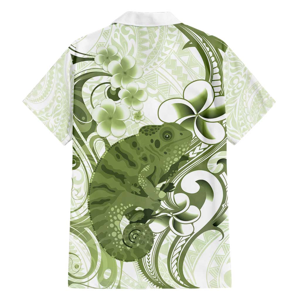 Green And White Hawaii Chameleon Family Matching Puletasi and Hawaiian Shirt Plumeria Polynesian Tribal Art