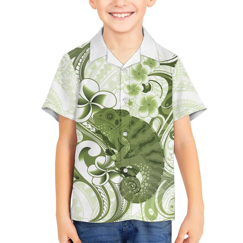 Green And White Hawaii Chameleon Family Matching Puletasi and Hawaiian Shirt Plumeria Polynesian Tribal Art