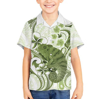 Green And White Hawaii Chameleon Family Matching Puletasi and Hawaiian Shirt Plumeria Polynesian Tribal Art