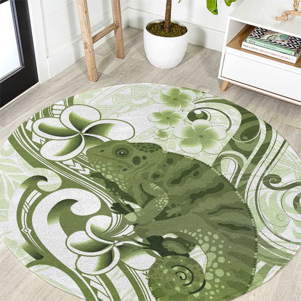 Green And White Hawaii Chameleon Round Carpet Plumeria Polynesian Tribal Art LT14 Lime Green - Polynesian Pride