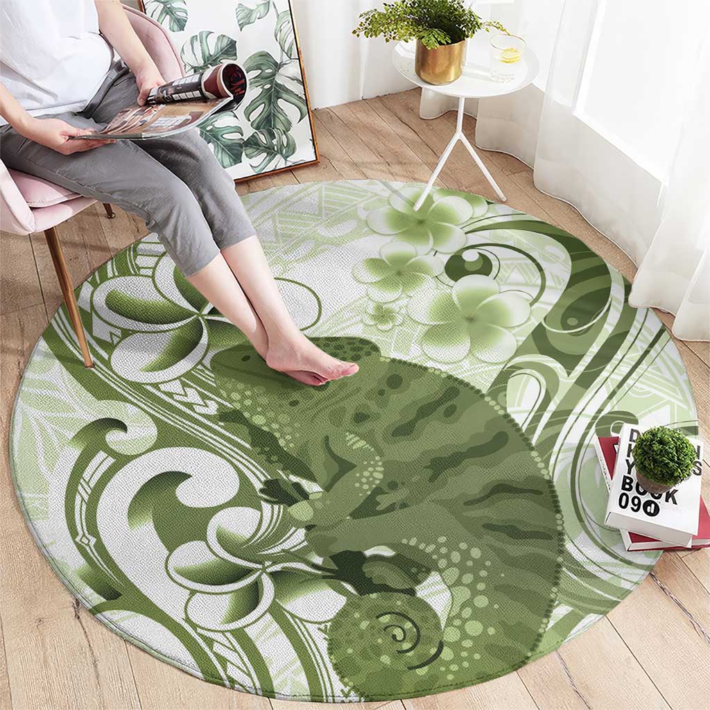 Green And White Hawaii Chameleon Round Carpet Plumeria Polynesian Tribal Art LT14 - Polynesian Pride