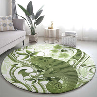 Green And White Hawaii Chameleon Round Carpet Plumeria Polynesian Tribal Art LT14 - Polynesian Pride