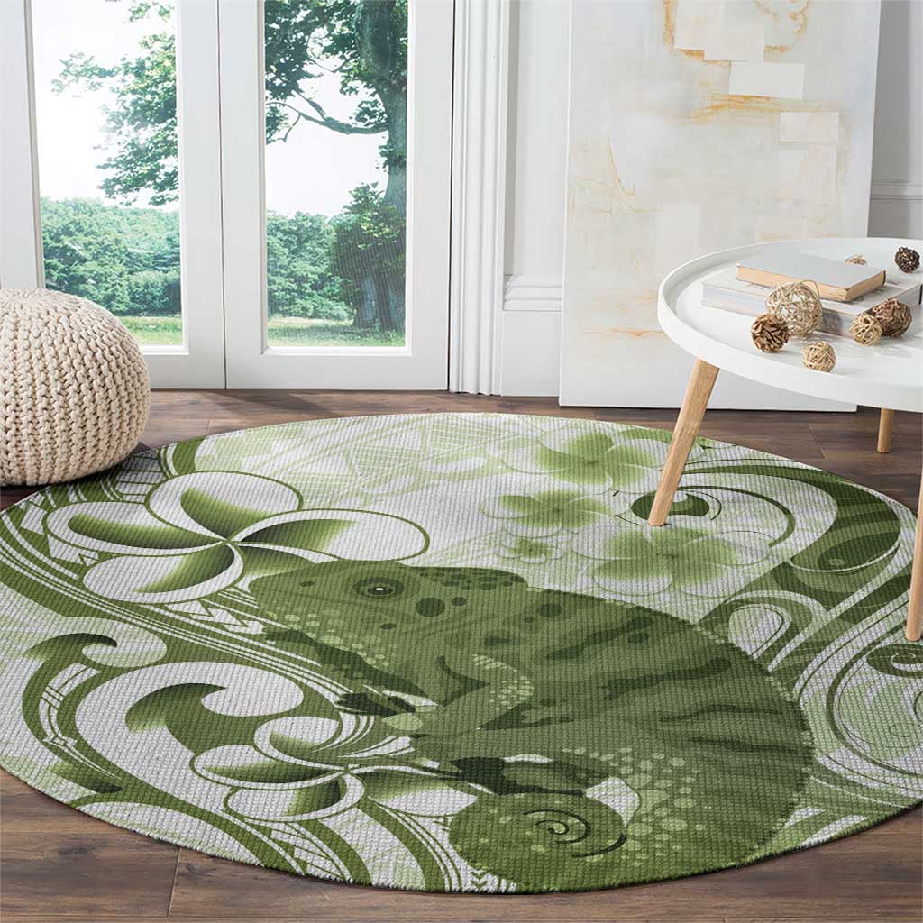 Green And White Hawaii Chameleon Round Carpet Plumeria Polynesian Tribal Art LT14 - Polynesian Pride