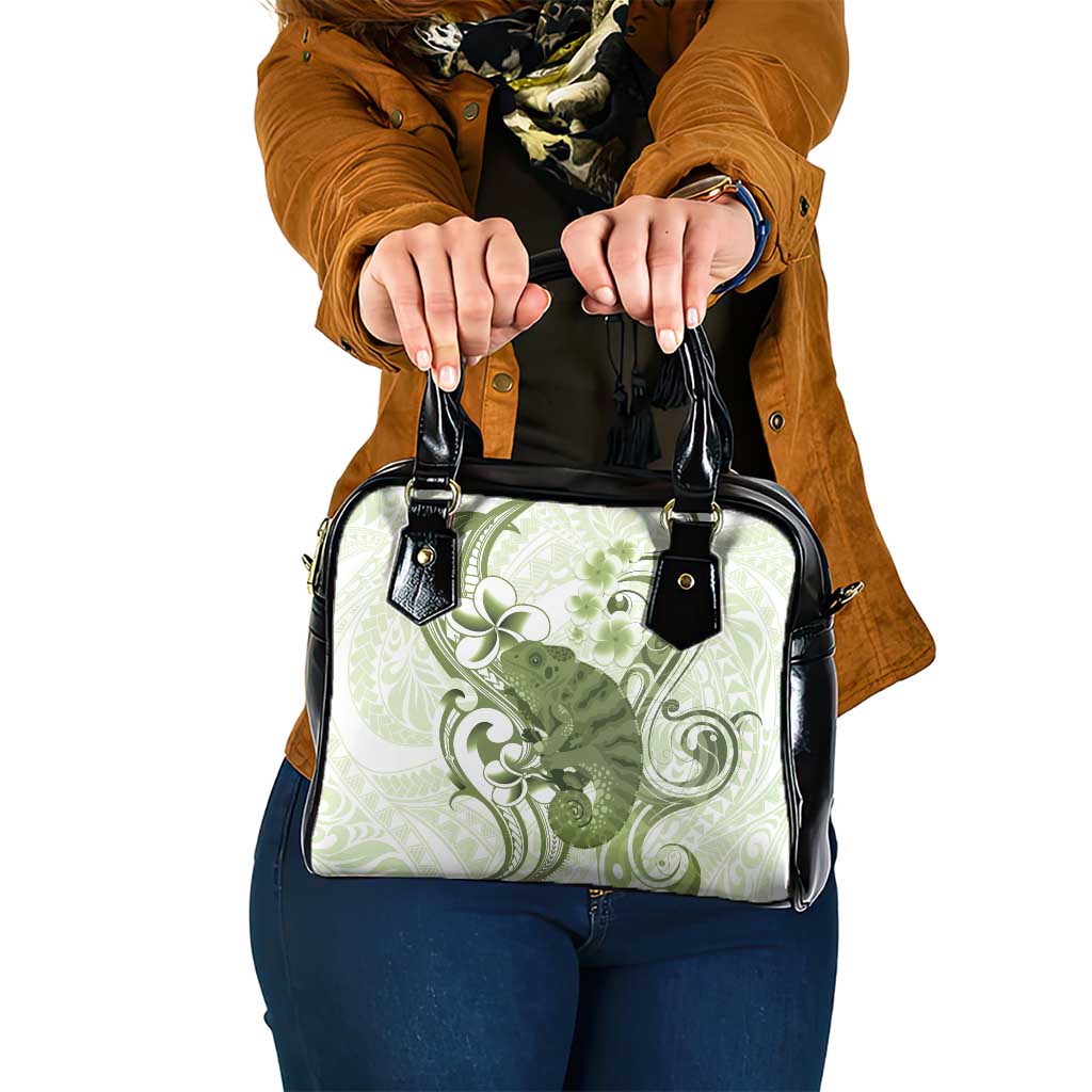 Green And White Hawaii Chameleon Shoulder Handbag Plumeria Polynesian Tribal Art LT14 One Size Lime Green - Polynesian Pride