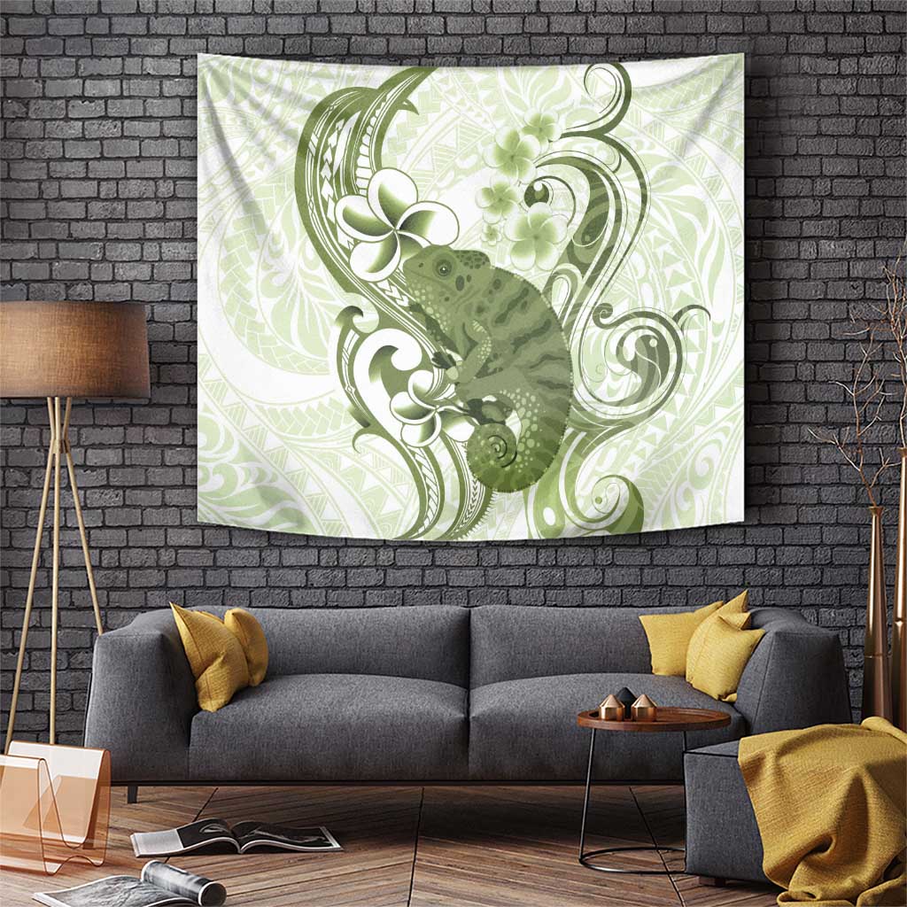 Green And White Hawaii Chameleon Tapestry Plumeria Polynesian Tribal Art LT14 Lime Green - Polynesian Pride