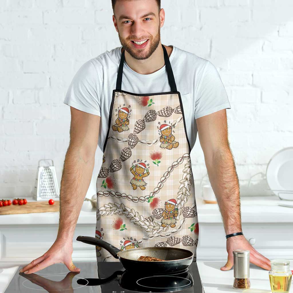 Beige Palaka Hawaii Mele Kalikimaka Apron Ohia Lehua Shell Leis Funny Gingerbread Santa - Polynesian Pride