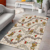 Beige Palaka Hawaii Mele Kalikimaka Area Rug Ohia Lehua Shell Leis Funny Gingerbread Santa - Polynesian Pride