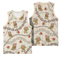 Beige Palaka Hawaii Mele Kalikimaka Basketball Jersey Ohia Lehua Shell Leis Funny Gingerbread Santa - Polynesian Pride