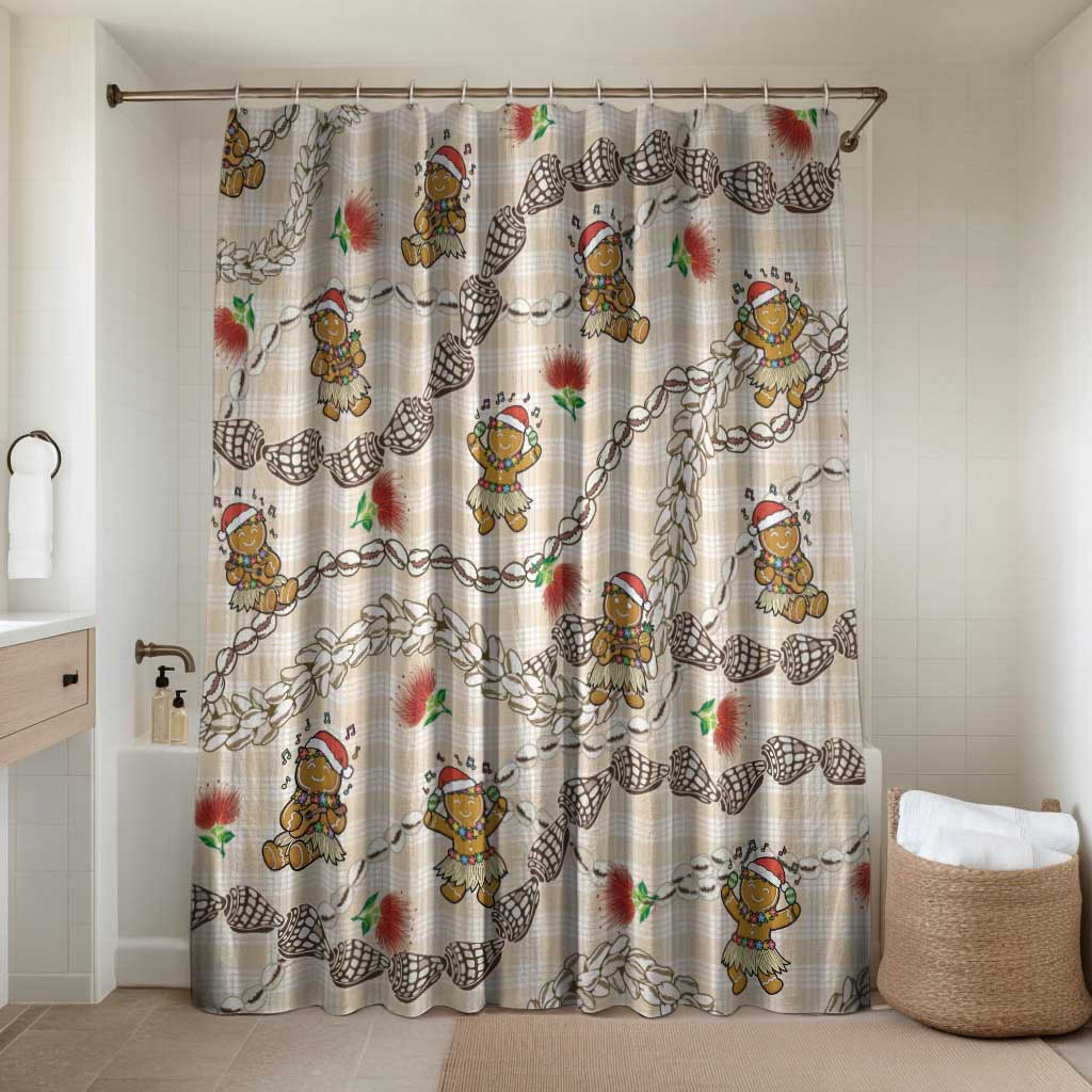 Beige Palaka Hawaii Mele Kalikimaka Bathroom Set Ohia Lehua Shell Leis Funny Gingerbread Santa - Polynesian Pride