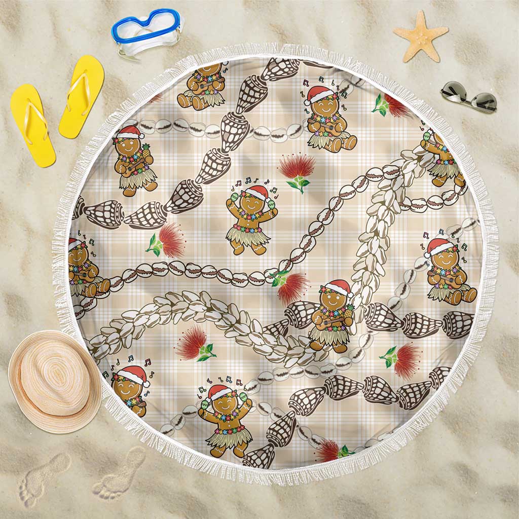 Beige Palaka Hawaii Mele Kalikimaka Beach Blanket Ohia Lehua Shell Leis Funny Gingerbread Santa LT14 One Size 150cm Beige - Polynesian Pride