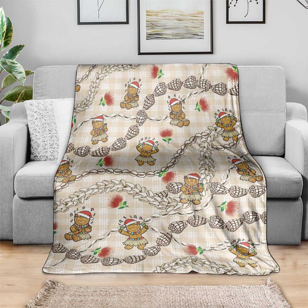 Beige Palaka Hawaii Mele Kalikimaka Blanket Ohia Lehua Shell Leis Funny Gingerbread Santa - Polynesian Pride
