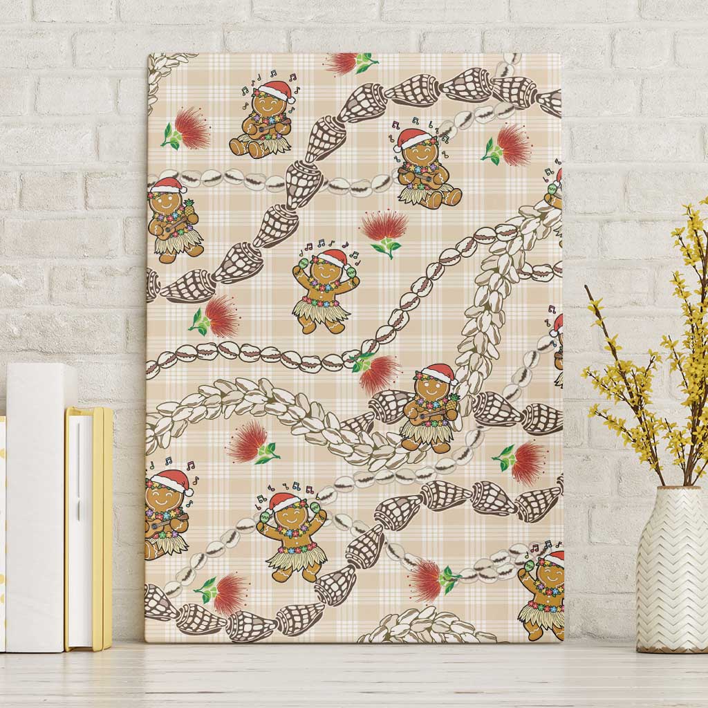 Beige Palaka Hawaii Mele Kalikimaka Canvas Wall Art Ohia Lehua Shell Leis Funny Gingerbread Santa LT14 Without Frame Beige - Polynesian Pride