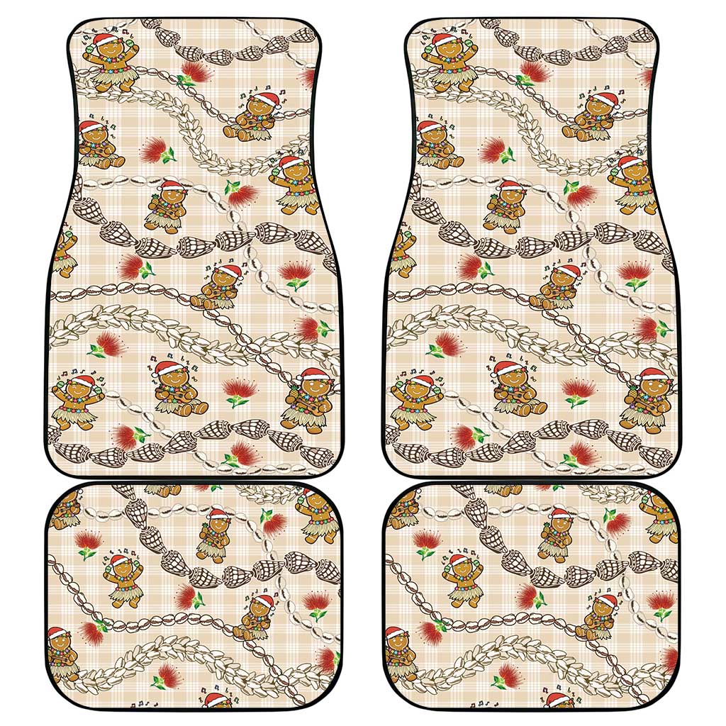 Beige Palaka Hawaii Mele Kalikimaka Car Mats Ohia Lehua Shell Leis Funny Gingerbread Santa - Polynesian Pride