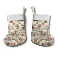 Beige Palaka Hawaii Mele Kalikimaka Christmas Stocking Ohia Lehua Shell Leis Funny Gingerbread Santa - Polynesian Pride