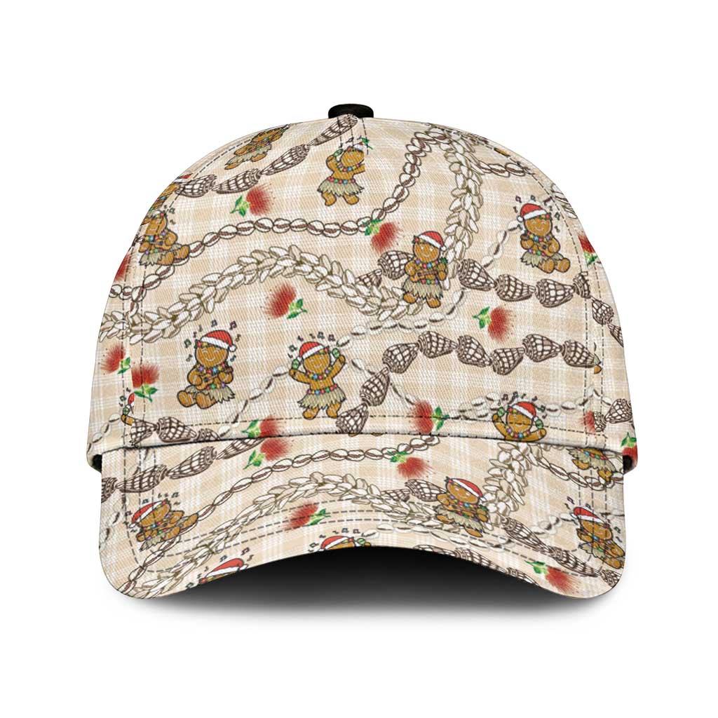 Beige Palaka Hawaii Mele Kalikimaka Classic Cap Ohia Lehua Shell Leis Funny Gingerbread Santa - Polynesian Pride