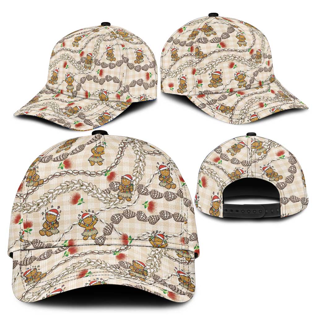 Beige Palaka Hawaii Mele Kalikimaka Classic Cap Ohia Lehua Shell Leis Funny Gingerbread Santa - Polynesian Pride