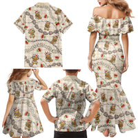 Beige Palaka Hawaii Mele Kalikimaka Family Matching Mermaid Dress and Hawaiian Shirt Ohia Lehua Shell Leis Funny Gingerbread Santa - Polynesian Pride