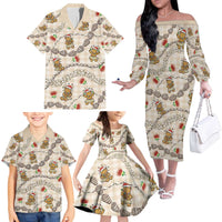 Beige Palaka Hawaii Mele Kalikimaka Family Matching Off The Shoulder Long Sleeve Dress and Hawaiian Shirt Ohia Lehua Shell Leis Funny Gingerbread Santa - Polynesian Pride