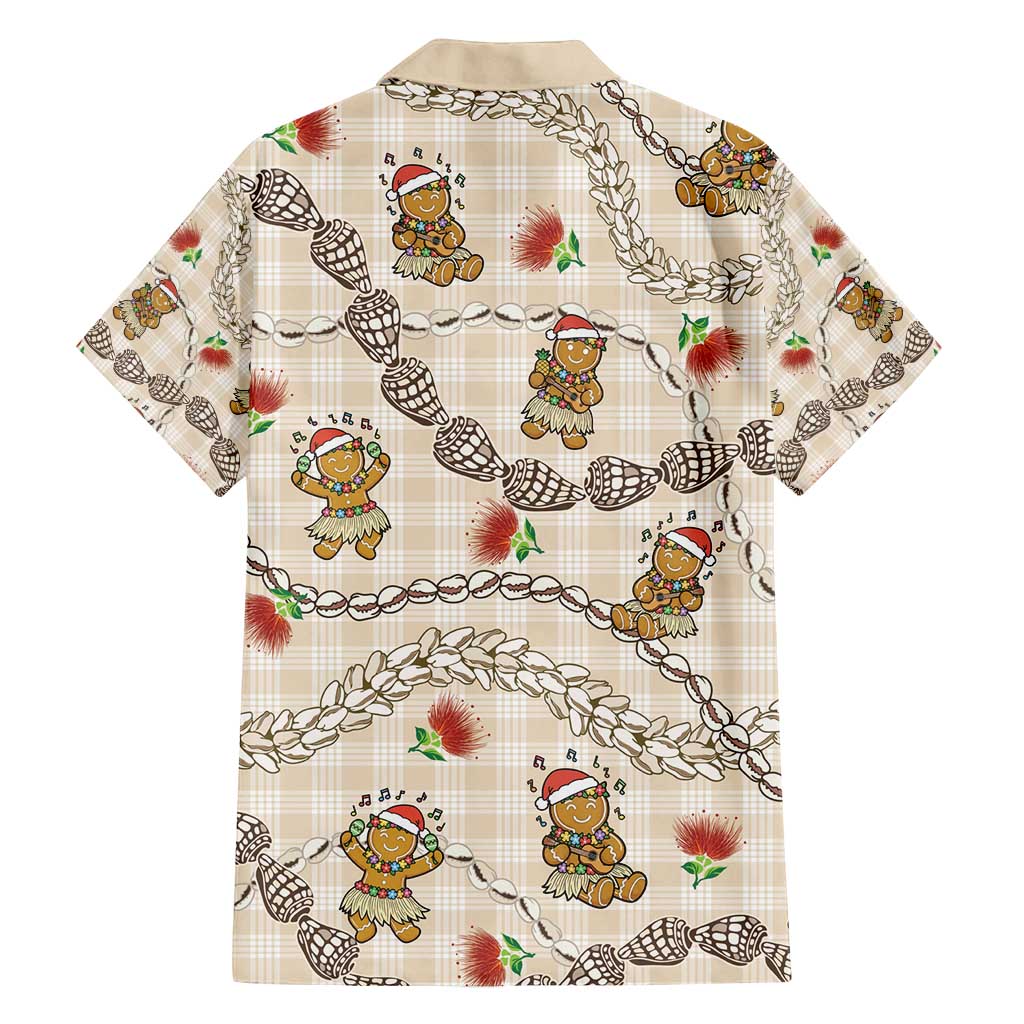 Beige Palaka Hawaii Mele Kalikimaka Family Matching Puletasi and Hawaiian Shirt Ohia Lehua Shell Leis Funny Gingerbread Santa - Polynesian Pride