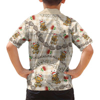 Beige Palaka Hawaii Mele Kalikimaka Family Matching Short Sleeve Bodycon Dress and Hawaiian Shirt Ohia Lehua Shell Leis Funny Gingerbread Santa - Polynesian Pride