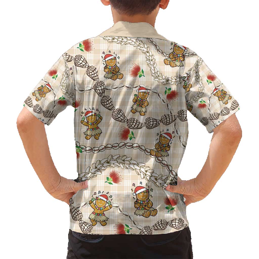 Beige Palaka Hawaii Mele Kalikimaka Family Matching Summer Maxi Dress and Hawaiian Shirt Ohia Lehua Shell Leis Funny Gingerbread Santa - Polynesian Pride