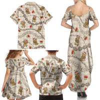 Beige Palaka Hawaii Mele Kalikimaka Family Matching Summer Maxi Dress and Hawaiian Shirt Ohia Lehua Shell Leis Funny Gingerbread Santa - Polynesian Pride