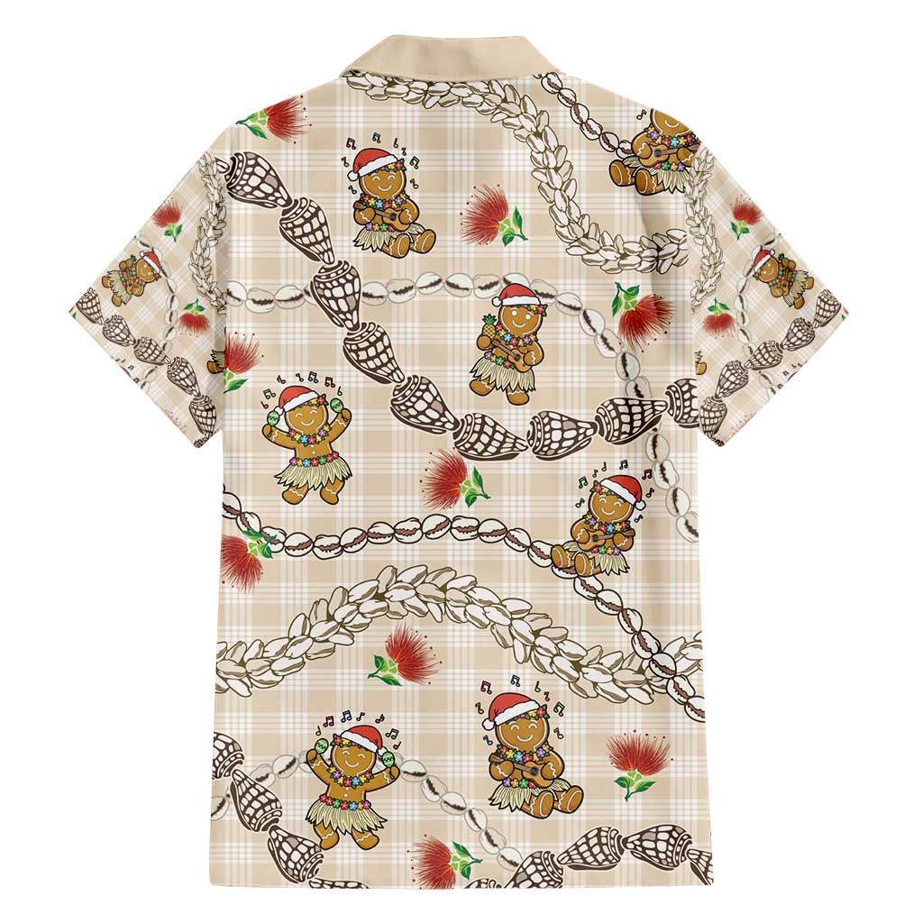 Beige Palaka Hawaii Mele Kalikimaka Hawaiian Shirt Ohia Lehua Shell Leis Funny Gingerbread Santa - Polynesian Pride
